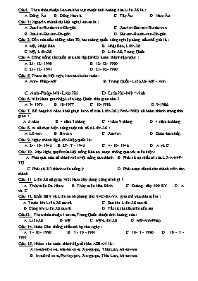 40 Câu hỏi trắc nghiệm kiểm tra một tiết Lịch sử lớp 12